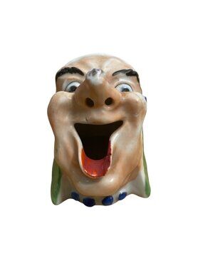Vtg Ceramic Laughing Smoking Clown Face Ashtray Hand-Painted Japan Circa 1940s